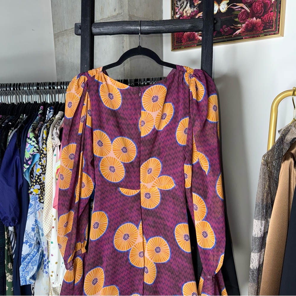 Autumn Adeigbo Amelie Printed Cut-Out Mini Dress Purple Womens 4 New NWT - Picture 17 of 17